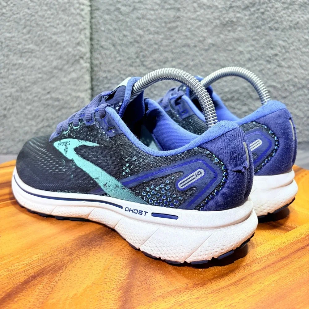 Brooks Ghost 14 Womens Running Shoes Navy Blue Aqua 1203561B446 Size 8.5 B